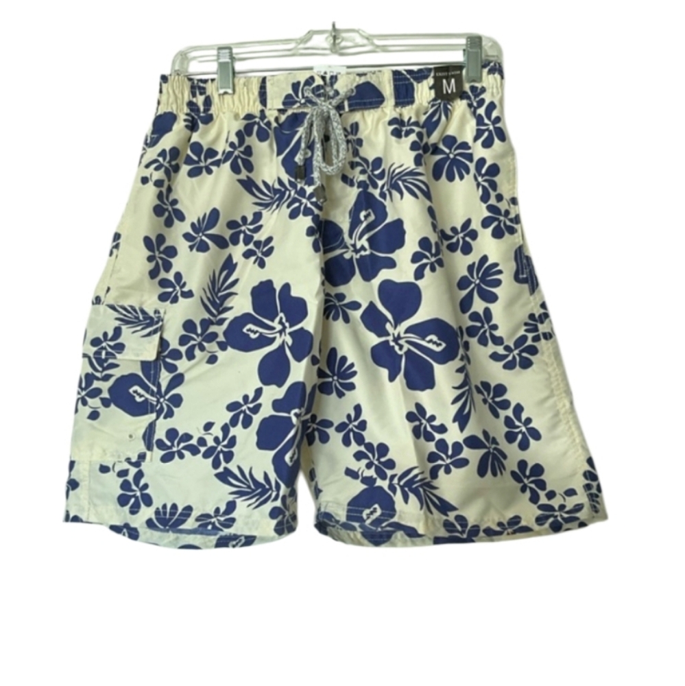 Exist Blue White Flpral Swim Trunks SZ M NEW